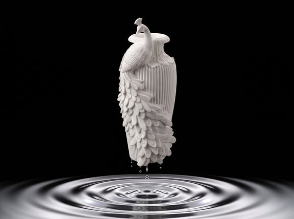 3D printed bird-shaped vase holding dried stems
